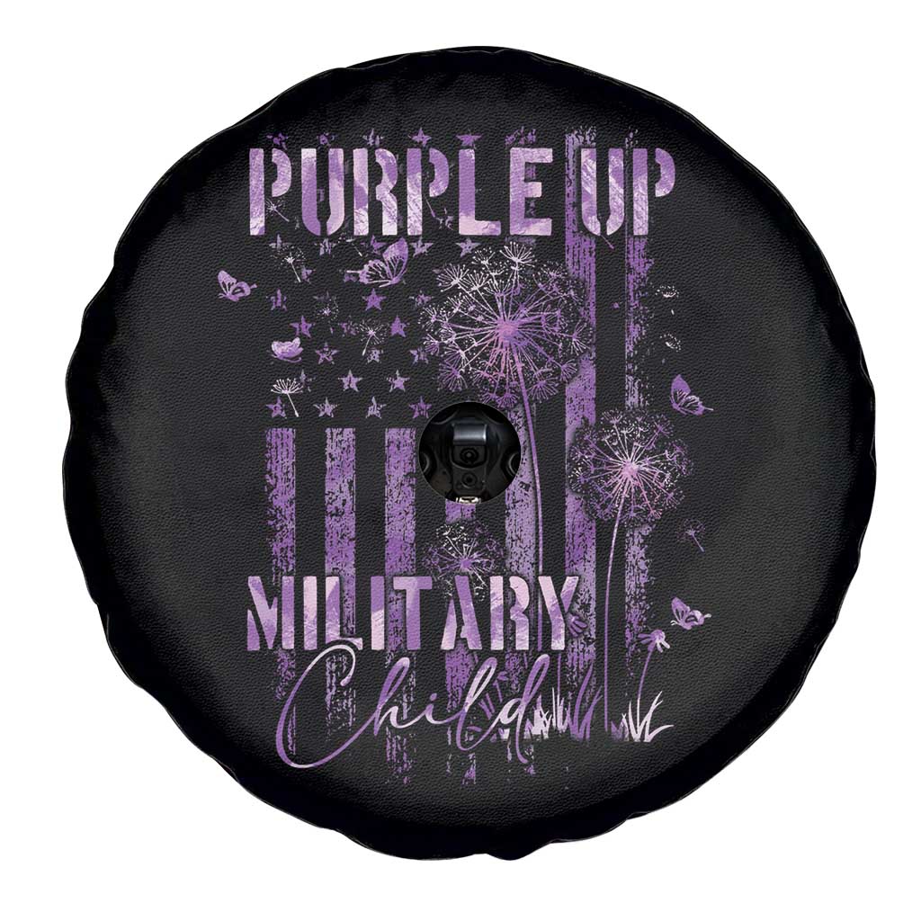 Purple Up Military Child Spare Tire Cover Dandelion Vintage American Flag Military Child Month