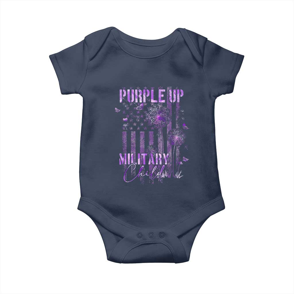 Purple Up Military Child Baby Onesie Dandelion Vintage American Flag Military Child Month