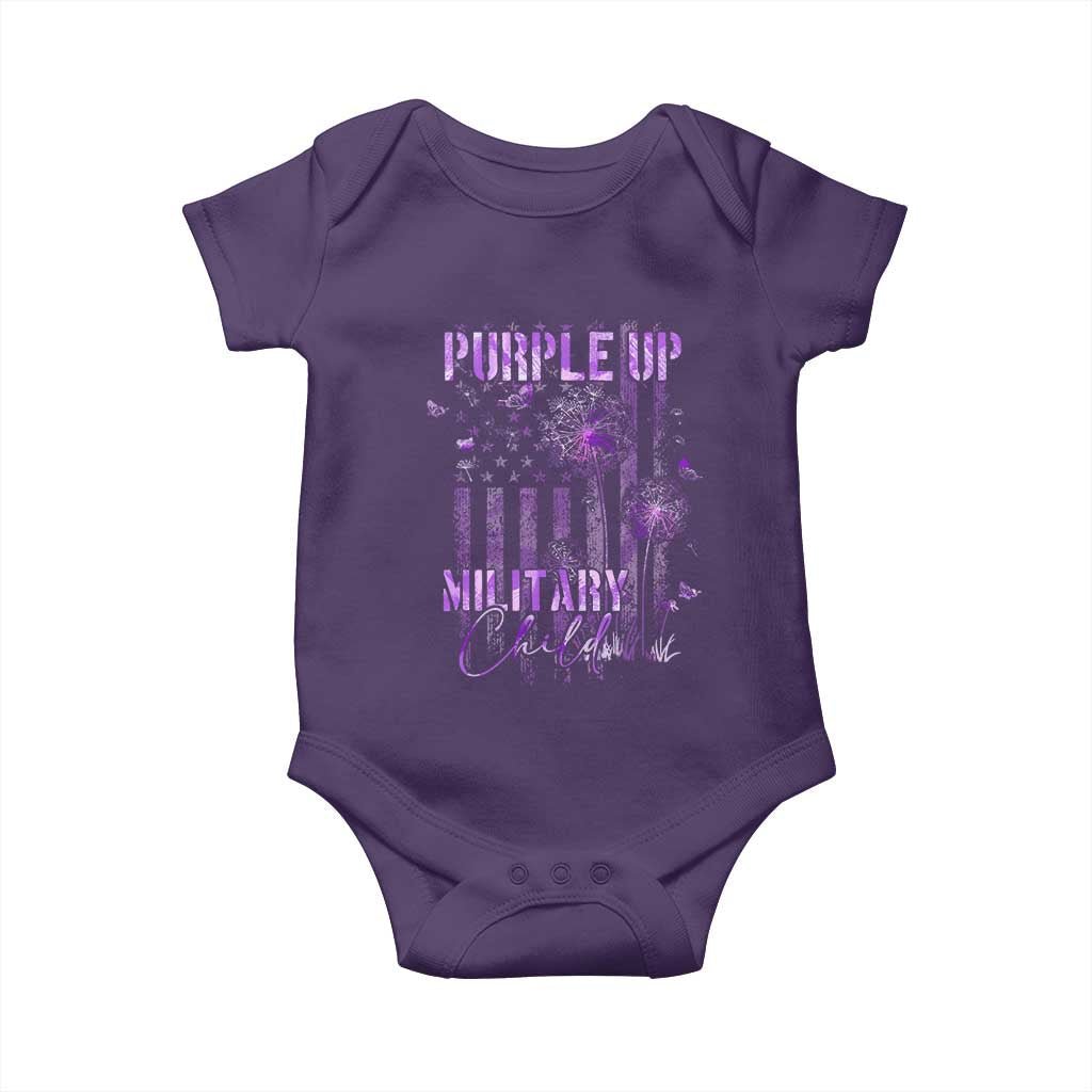 Purple Up Military Child Baby Onesie Dandelion Vintage American Flag Military Child Month