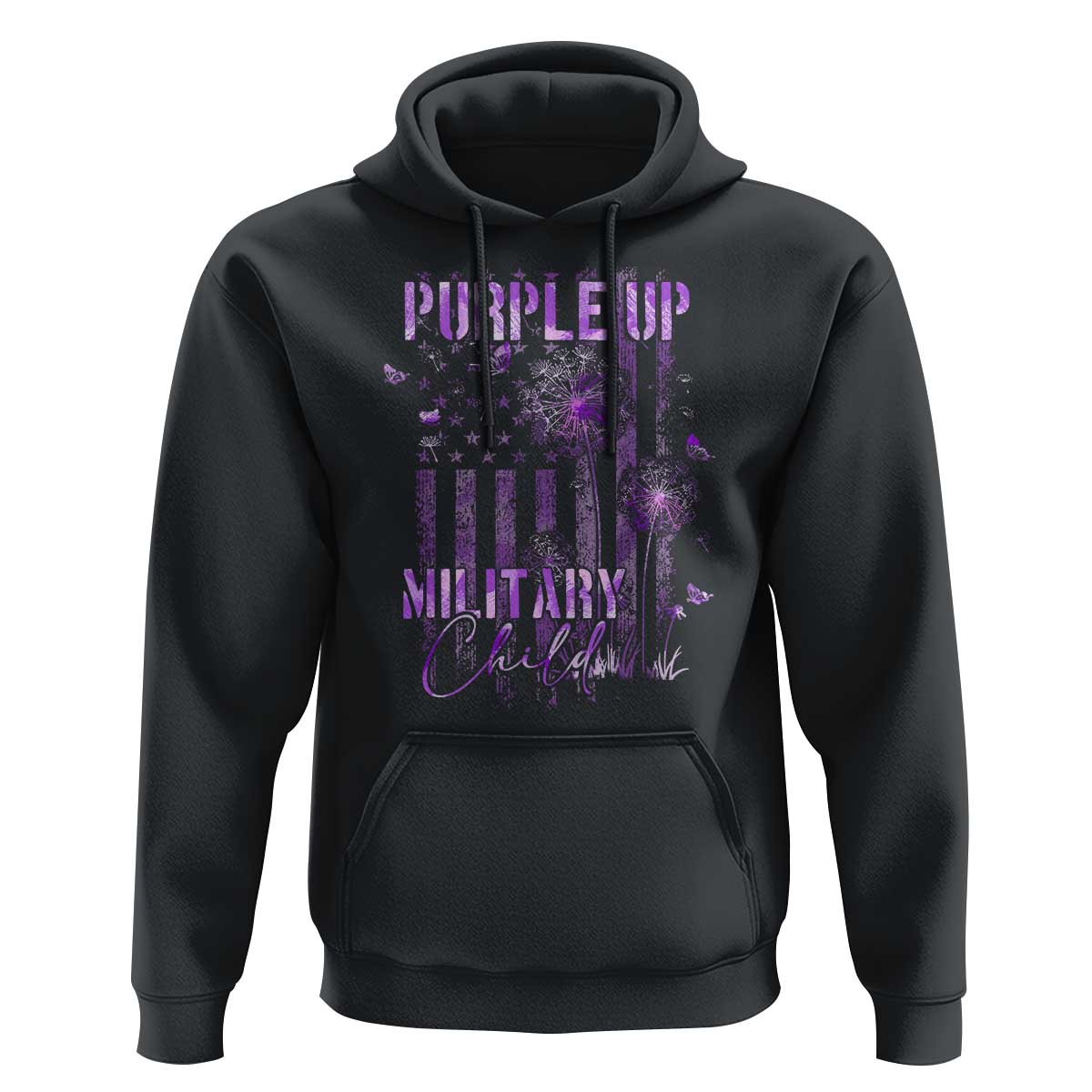 Purple Up Military Child Hoodie Dandelion Vintage American Flag Military Child Month