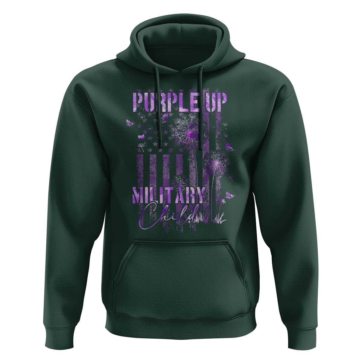 Purple Up Military Child Hoodie Dandelion Vintage American Flag Military Child Month