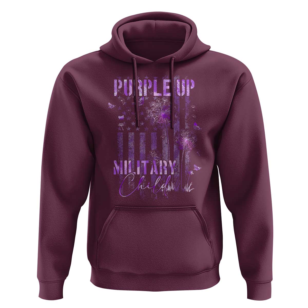 Purple Up Military Child Hoodie Dandelion Vintage American Flag Military Child Month