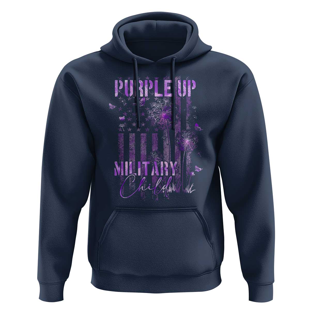 Purple Up Military Child Hoodie Dandelion Vintage American Flag Military Child Month