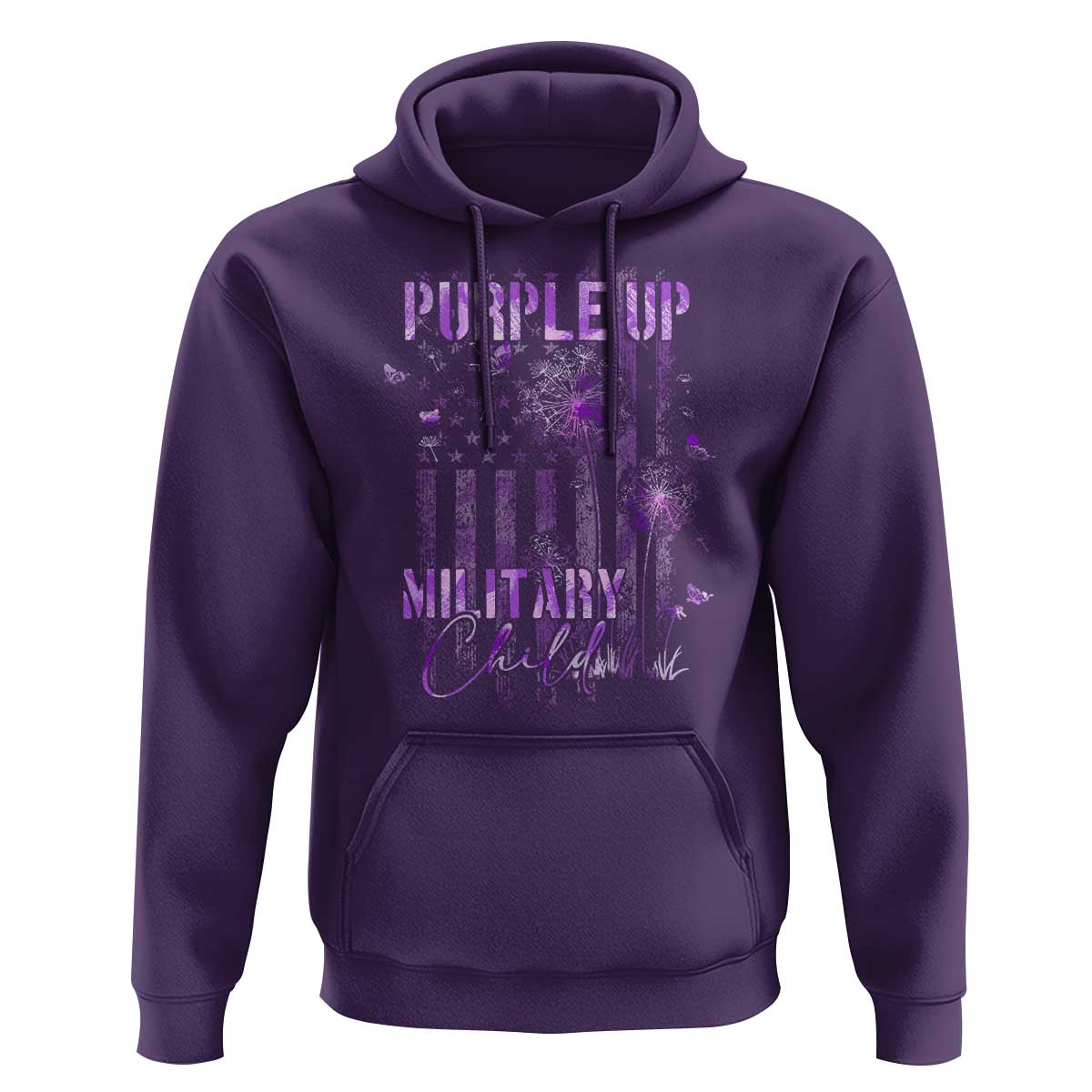 Purple Up Military Child Hoodie Dandelion Vintage American Flag Military Child Month