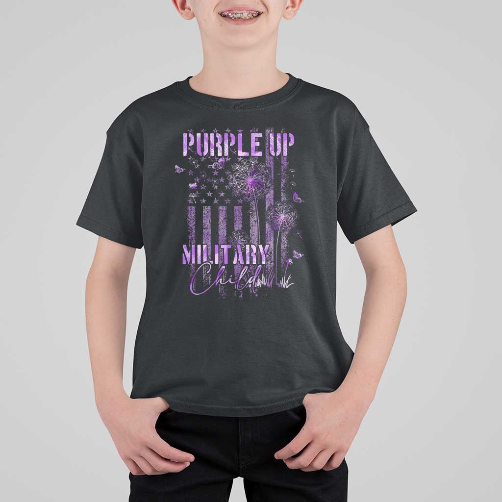 Purple Up Military Child T Shirt For Kid Dandelion Vintage American Flag Military Child Month