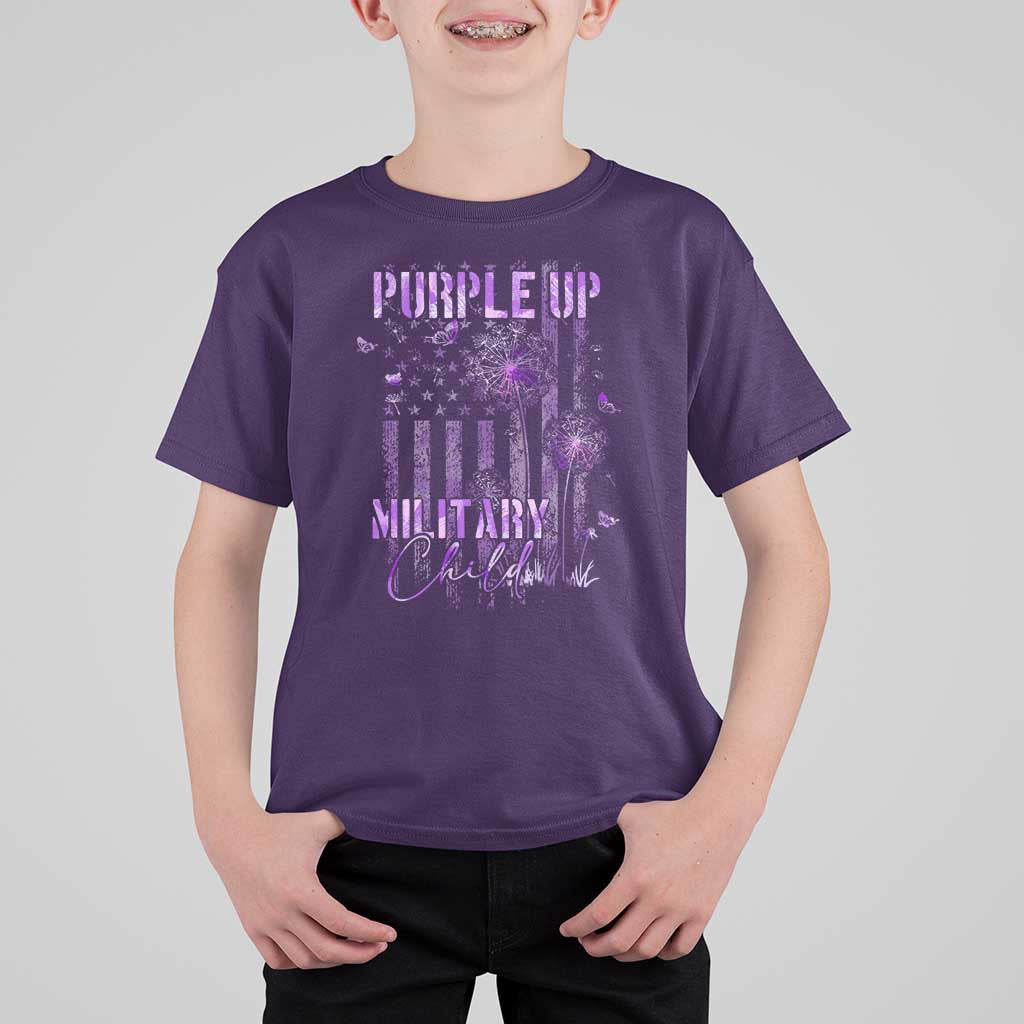 Purple Up Military Child T Shirt For Kid Dandelion Vintage American Flag Military Child Month