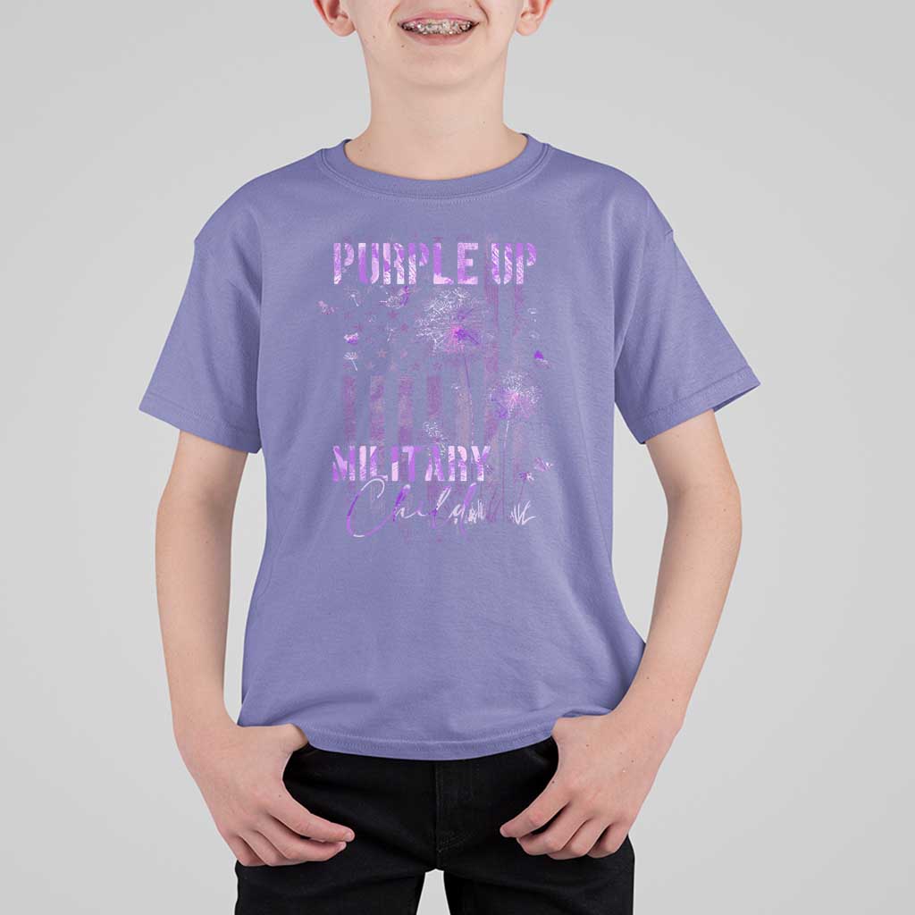Purple Up Military Child T Shirt For Kid Dandelion Vintage American Flag Military Child Month