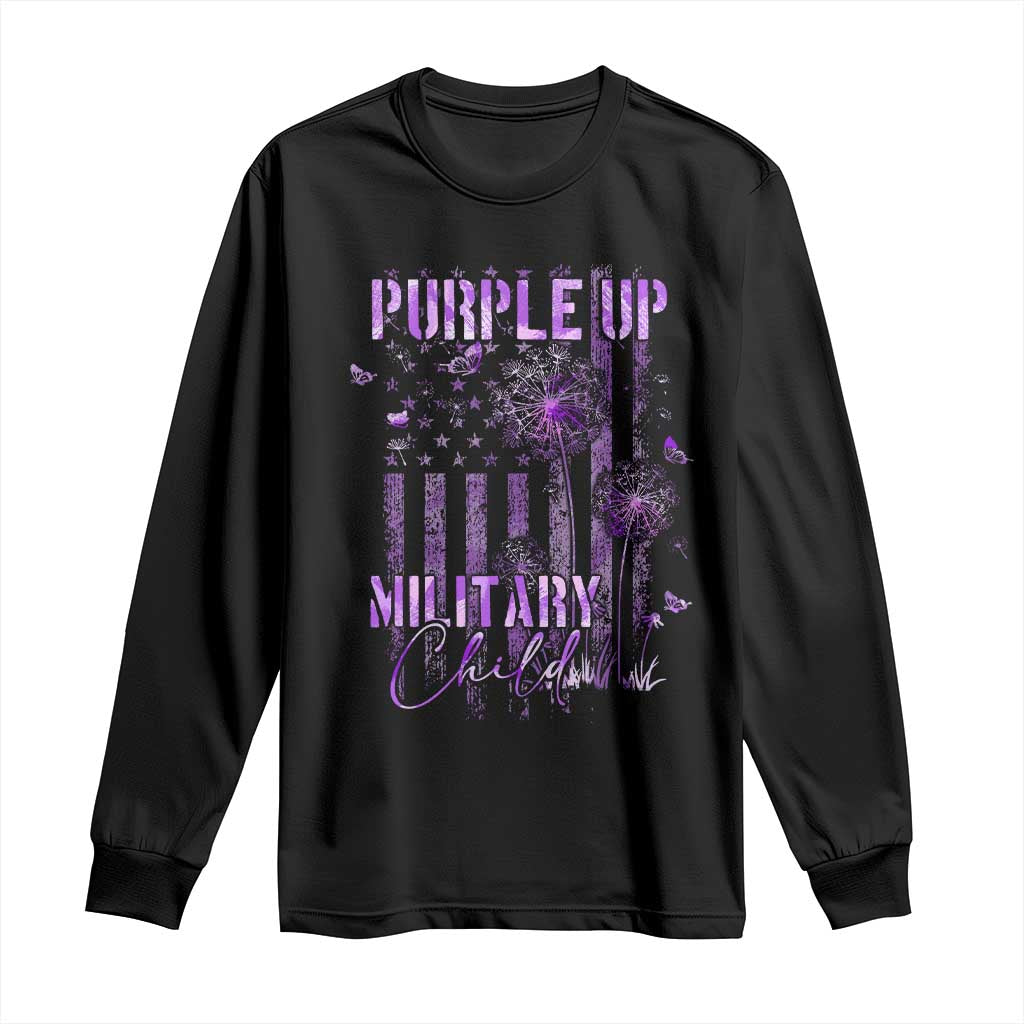 Purple Up Military Child Long Sleeve Shirt Dandelion Vintage American Flag Military Child Month