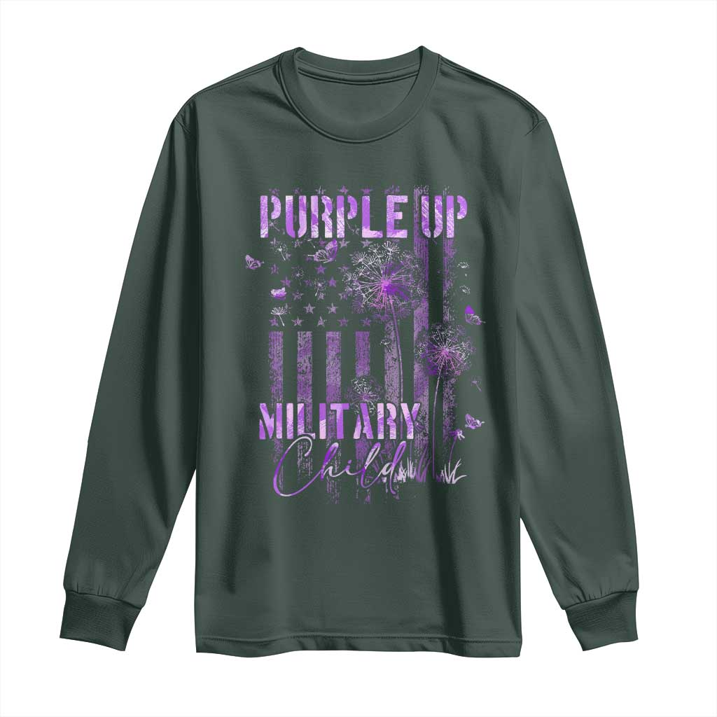 Purple Up Military Child Long Sleeve Shirt Dandelion Vintage American Flag Military Child Month