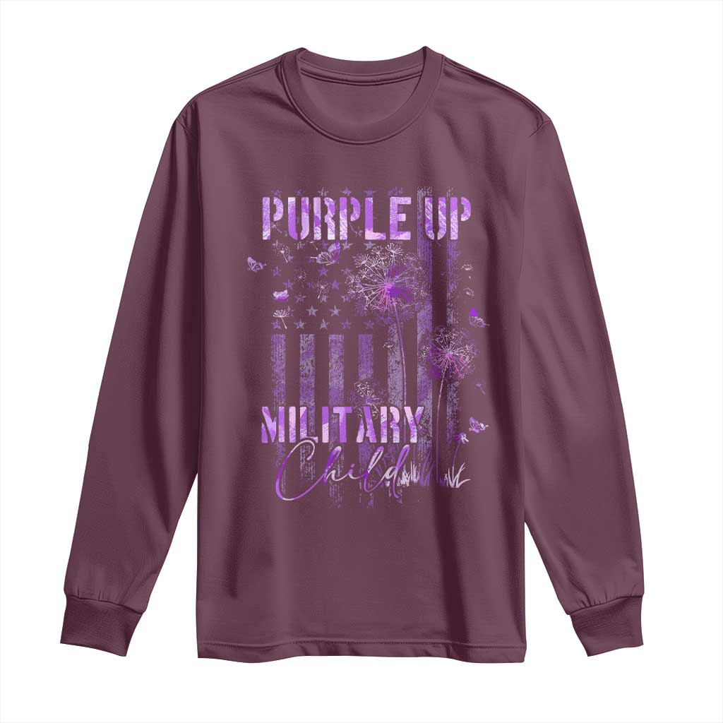 Purple Up Military Child Long Sleeve Shirt Dandelion Vintage American Flag Military Child Month