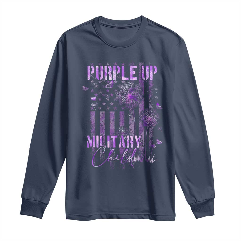Purple Up Military Child Long Sleeve Shirt Dandelion Vintage American Flag Military Child Month