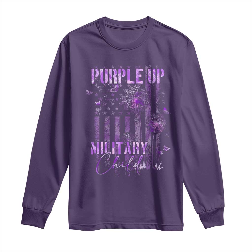 Purple Up Military Child Long Sleeve Shirt Dandelion Vintage American Flag Military Child Month