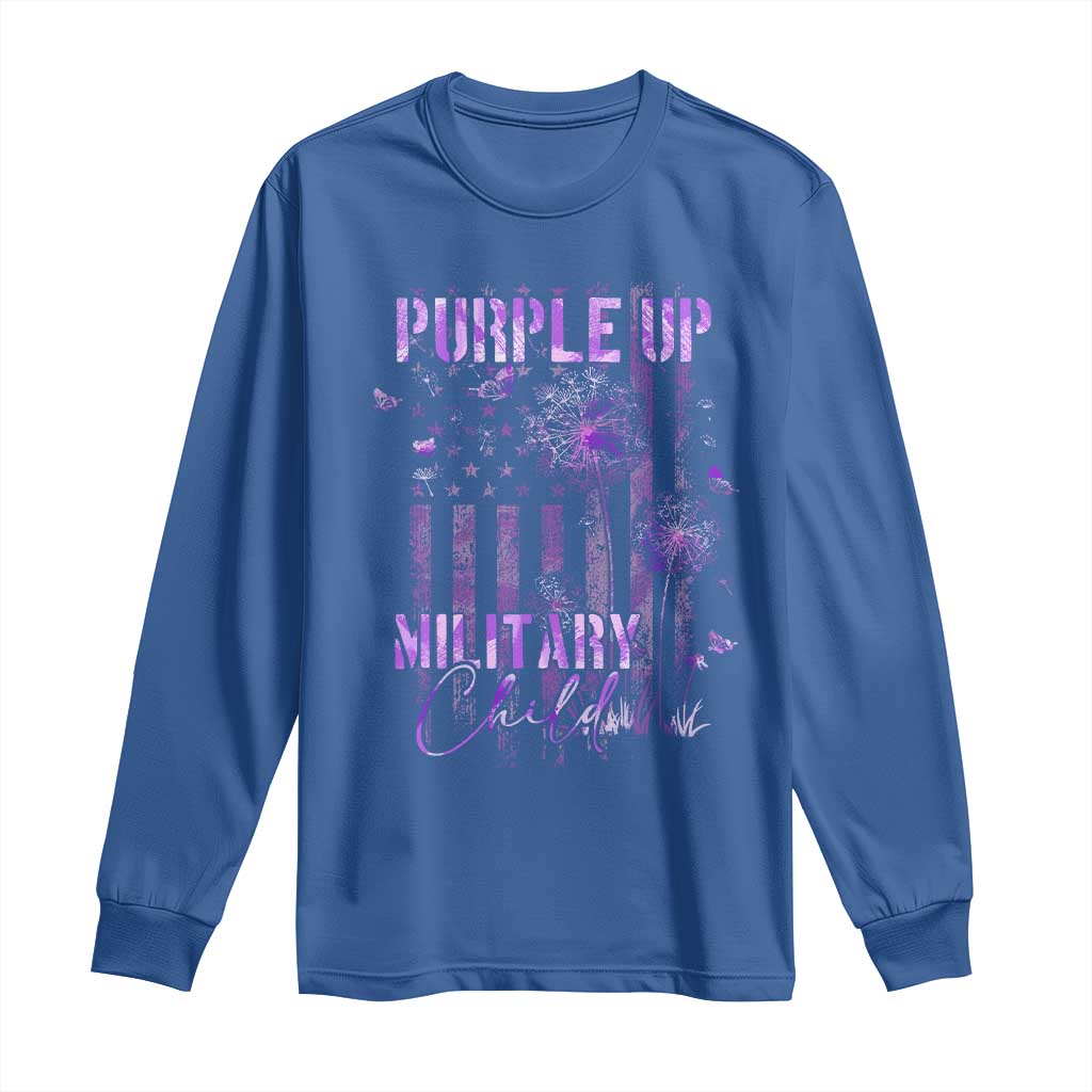 Purple Up Military Child Long Sleeve Shirt Dandelion Vintage American Flag Military Child Month