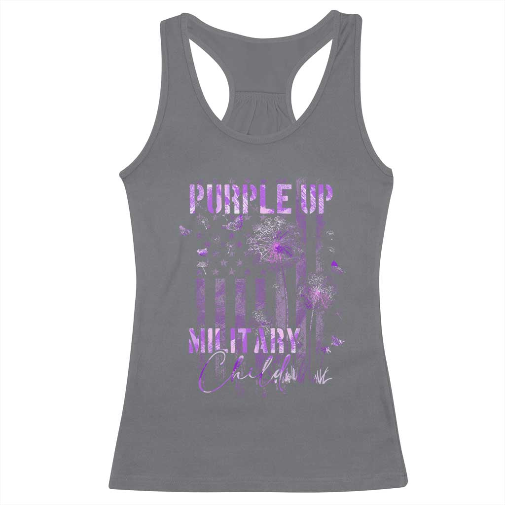 Purple Up Military Child Racerback Tank Top Dandelion Vintage American Flag Military Child Month