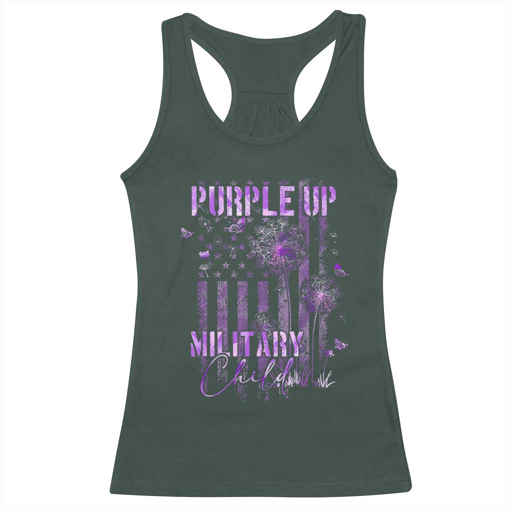 Purple Up Military Child Racerback Tank Top Dandelion Vintage American Flag Military Child Month