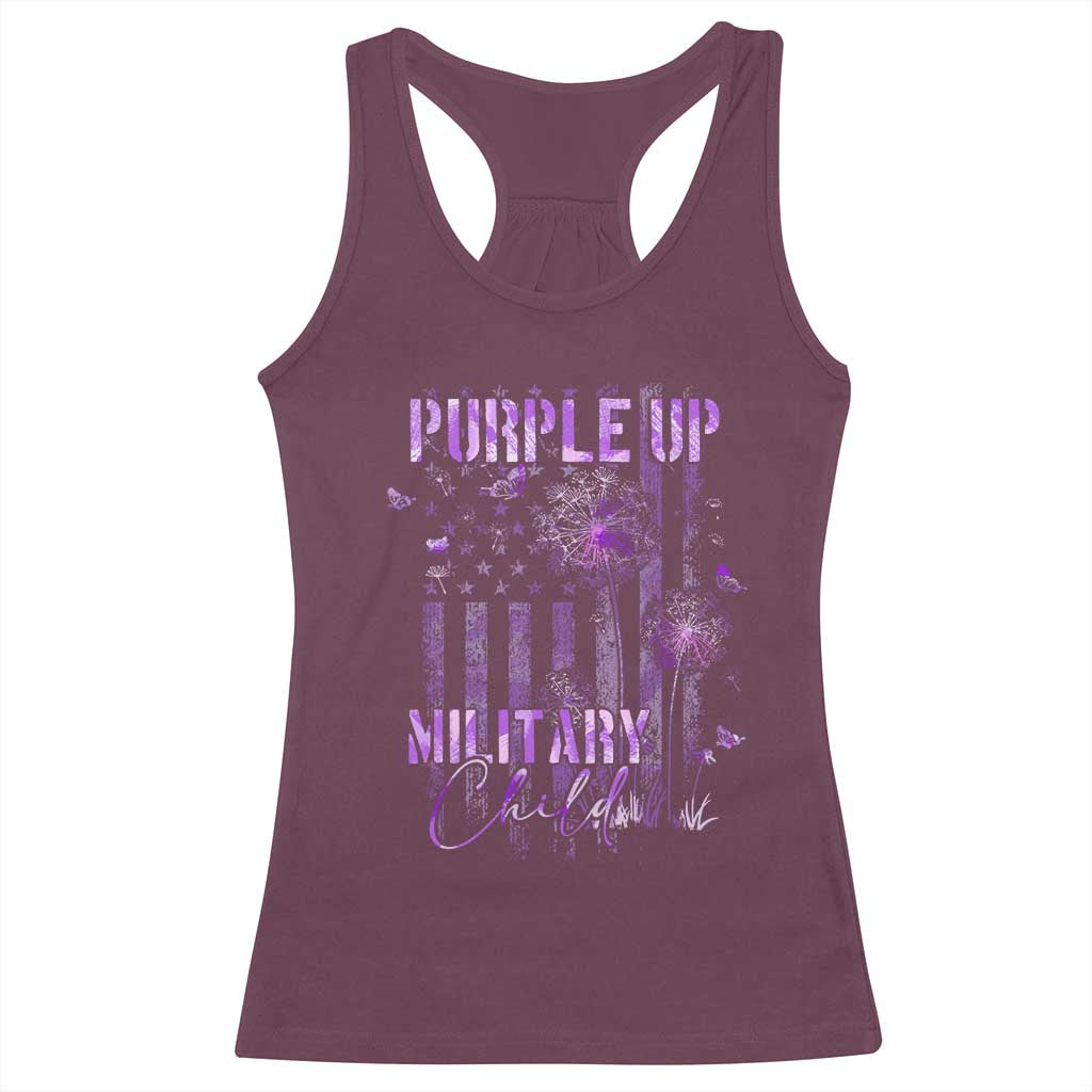 Purple Up Military Child Racerback Tank Top Dandelion Vintage American Flag Military Child Month