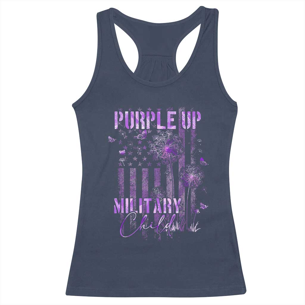 Purple Up Military Child Racerback Tank Top Dandelion Vintage American Flag Military Child Month