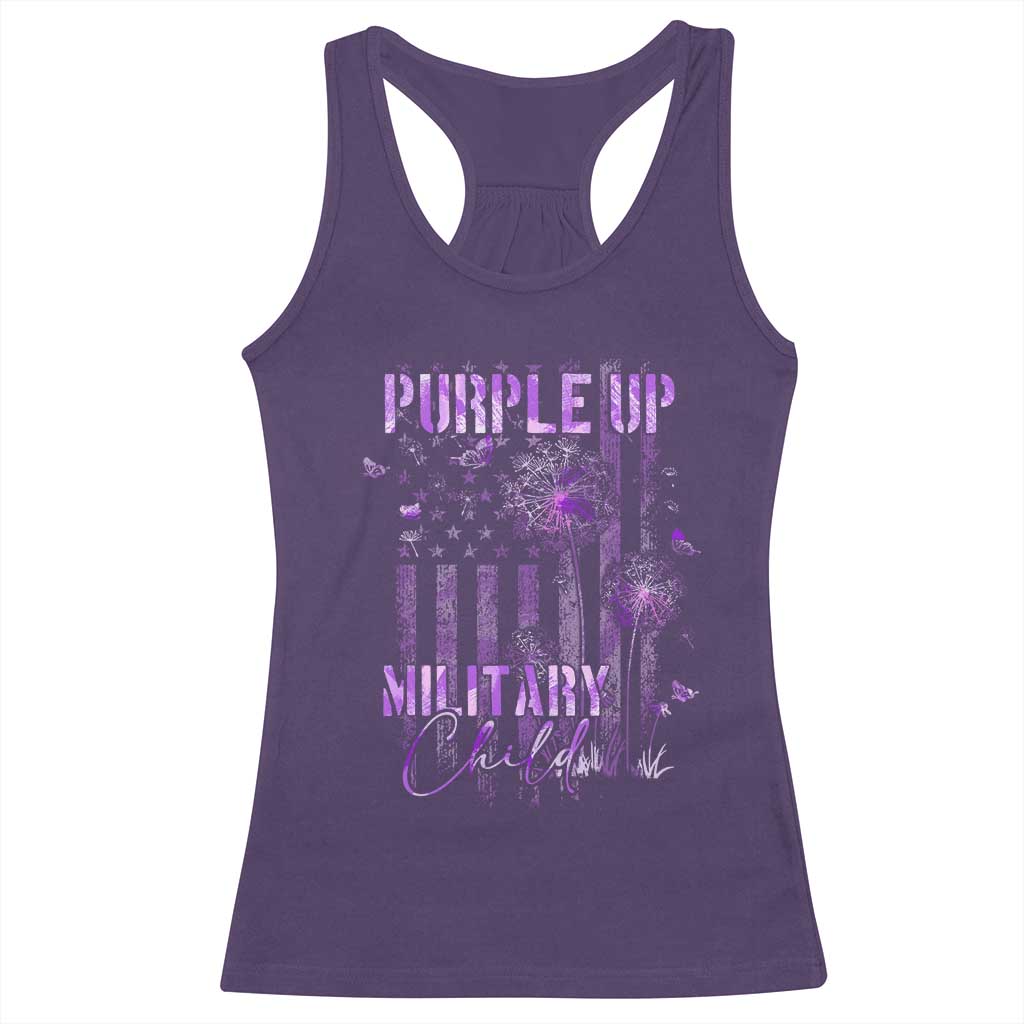 Purple Up Military Child Racerback Tank Top Dandelion Vintage American Flag Military Child Month