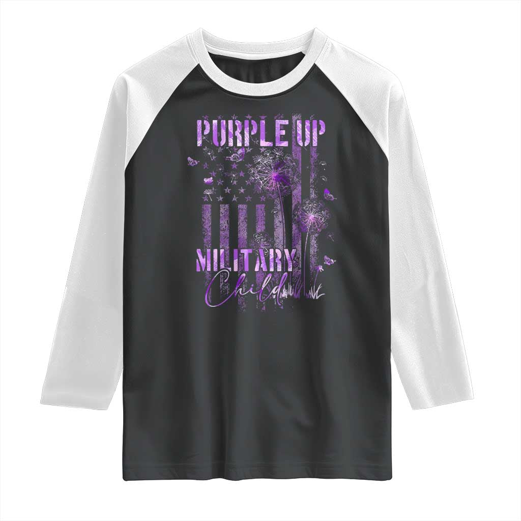 Purple Up Military Child Raglan Shirt Dandelion Vintage American Flag Military Child Month