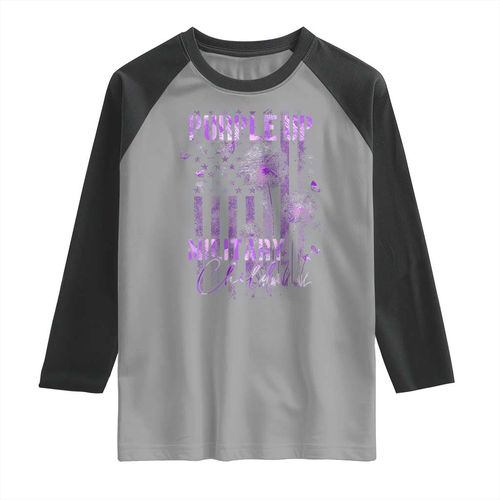 Purple Up Military Child Raglan Shirt Dandelion Vintage American Flag Military Child Month