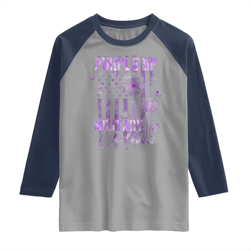 Purple Up Military Child Raglan Shirt Dandelion Vintage American Flag Military Child Month