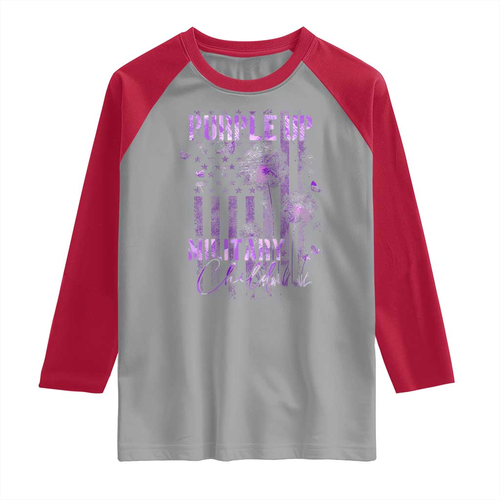 Purple Up Military Child Raglan Shirt Dandelion Vintage American Flag Military Child Month
