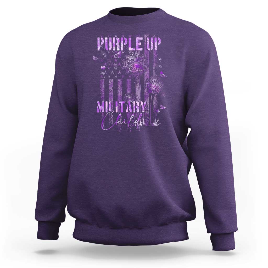 Purple Up Military Child Sweatshirt Dandelion Vintage American Flag Military Child Month