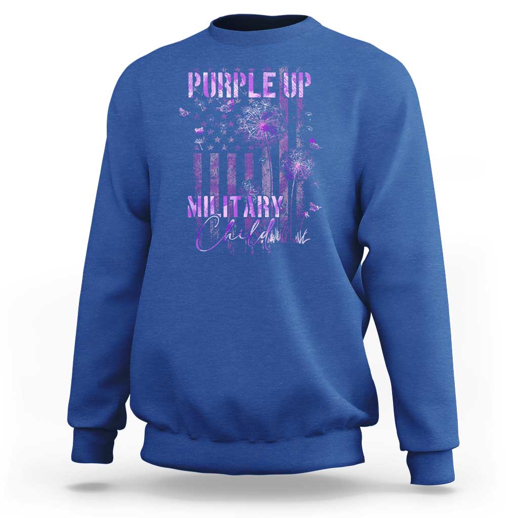 Purple Up Military Child Sweatshirt Dandelion Vintage American Flag Military Child Month
