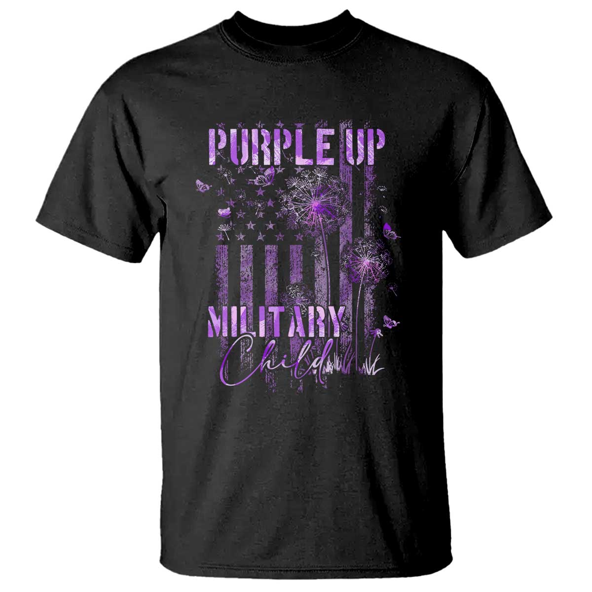 Purple Up Military Child T Shirt Dandelion Vintage American Flag Military Child Month