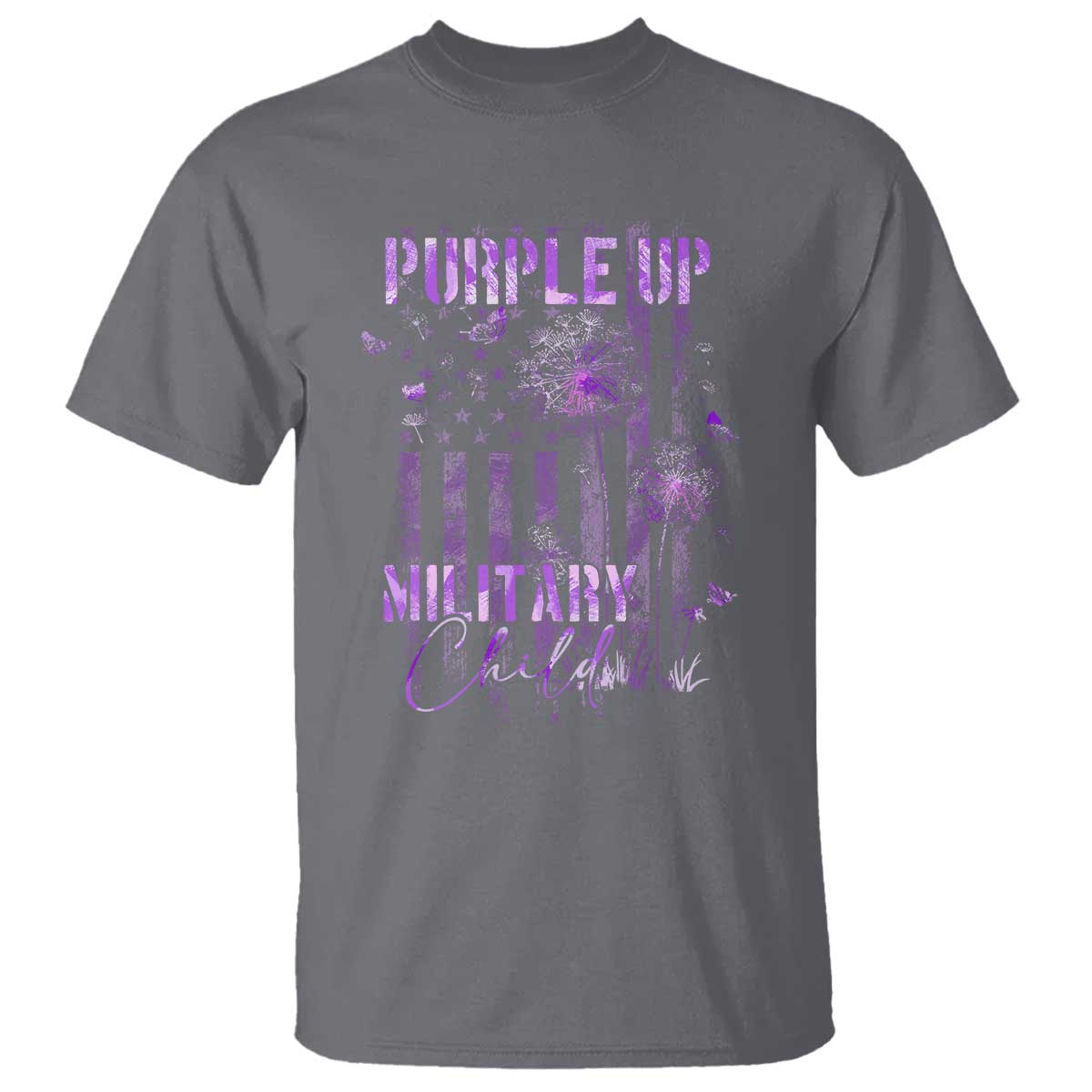 Purple Up Military Child T Shirt Dandelion Vintage American Flag Military Child Month