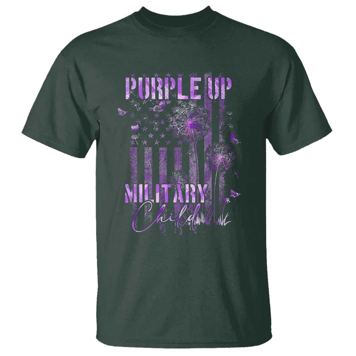 Purple Up Military Child T Shirt Dandelion Vintage American Flag Military Child Month