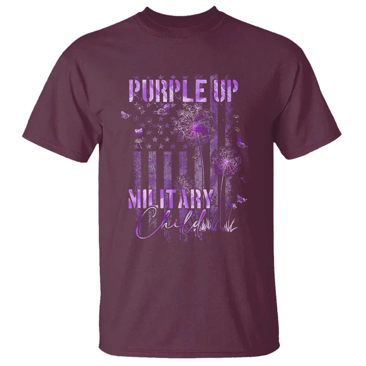 Purple Up Military Child T Shirt Dandelion Vintage American Flag Military Child Month