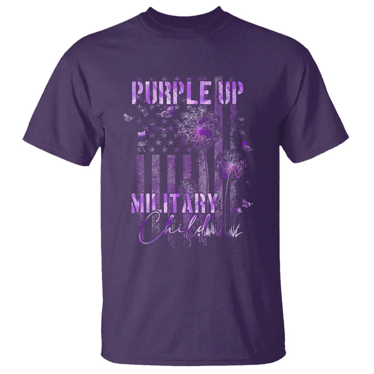 Purple Up Military Child T Shirt Dandelion Vintage American Flag Military Child Month