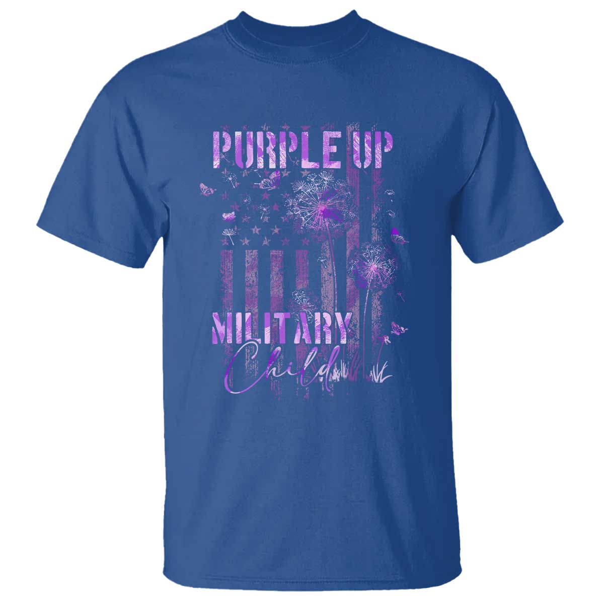 Purple Up Military Child T Shirt Dandelion Vintage American Flag Military Child Month