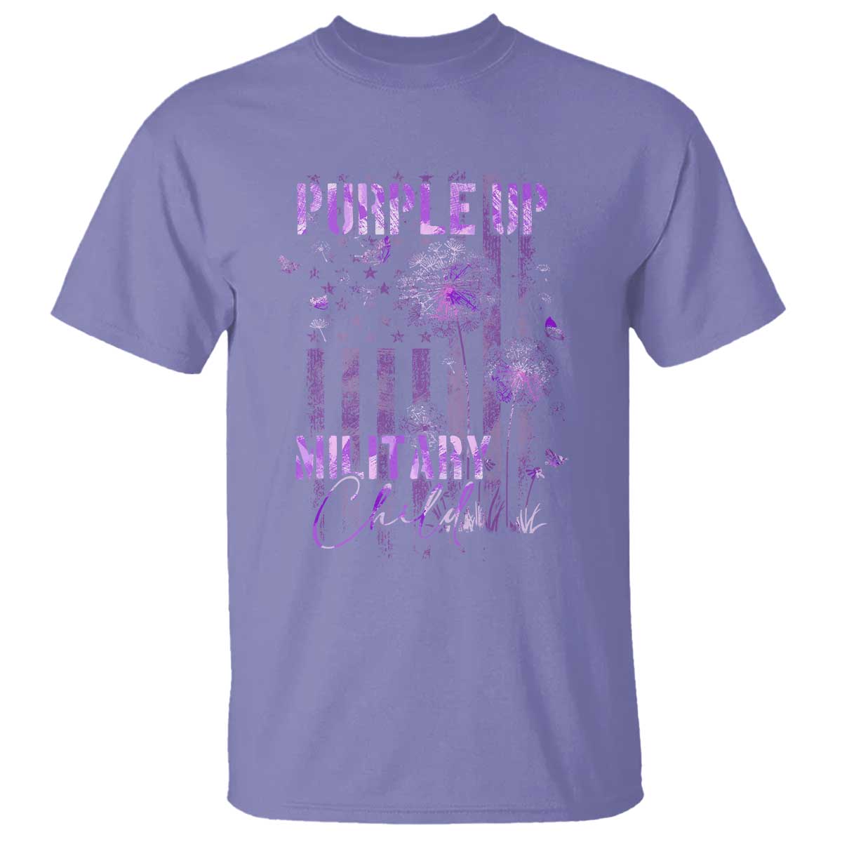 Purple Up Military Child T Shirt Dandelion Vintage American Flag Military Child Month