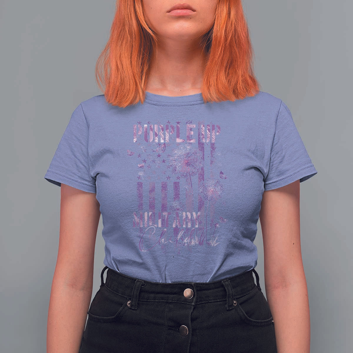 Purple Up Military Child T Shirt For Women Dandelion Vintage American Flag Military Child Month