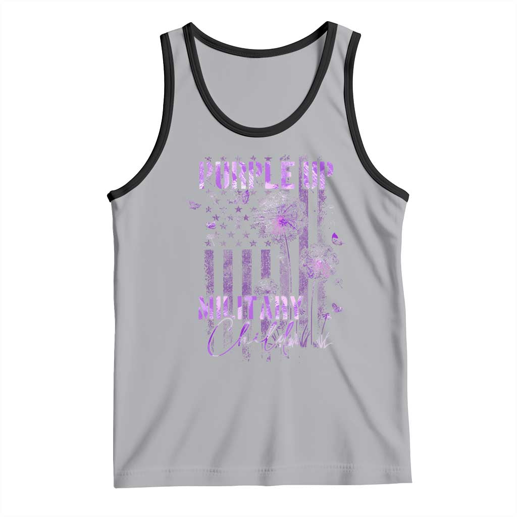 Purple Up Military Child Tank Top Dandelion Vintage American Flag Military Child Month