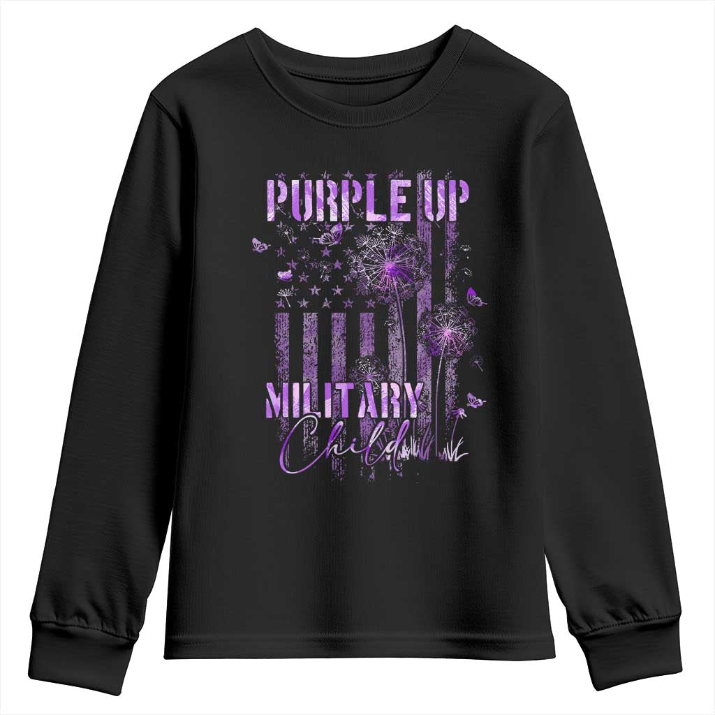 Purple Up Military Child Youth Sweatshirt Dandelion Vintage American Flag Military Child Month