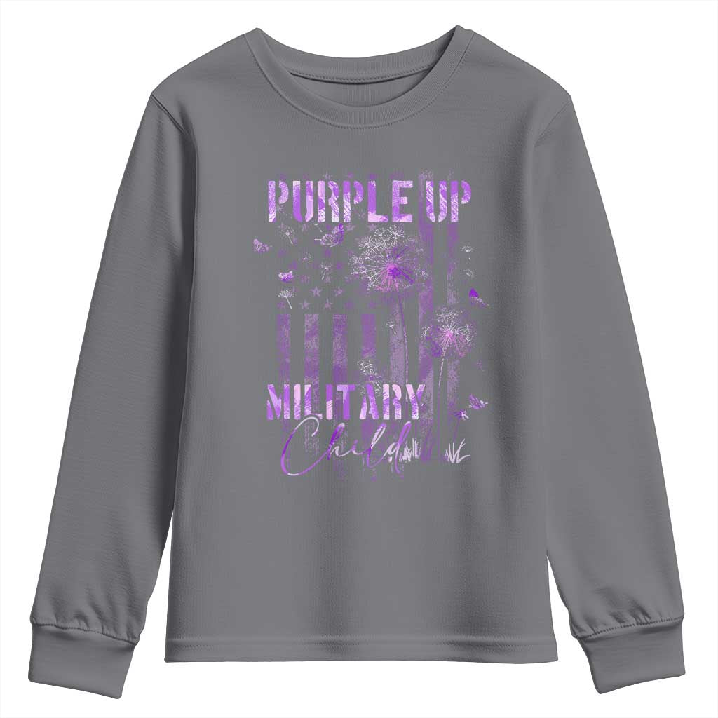 Purple Up Military Child Youth Sweatshirt Dandelion Vintage American Flag Military Child Month