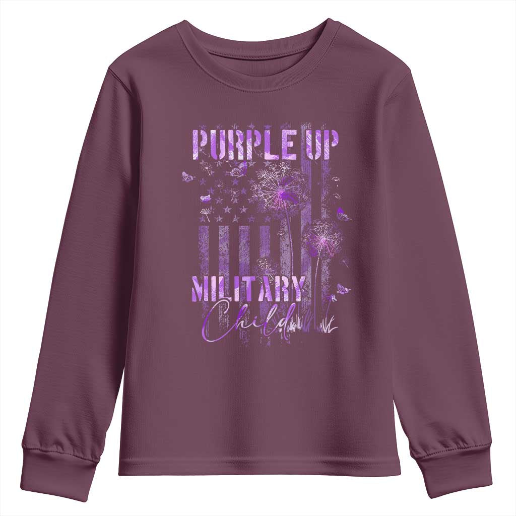 Purple Up Military Child Youth Sweatshirt Dandelion Vintage American Flag Military Child Month