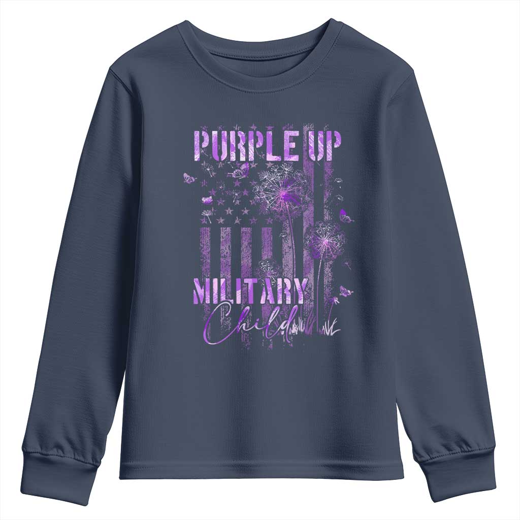 Purple Up Military Child Youth Sweatshirt Dandelion Vintage American Flag Military Child Month