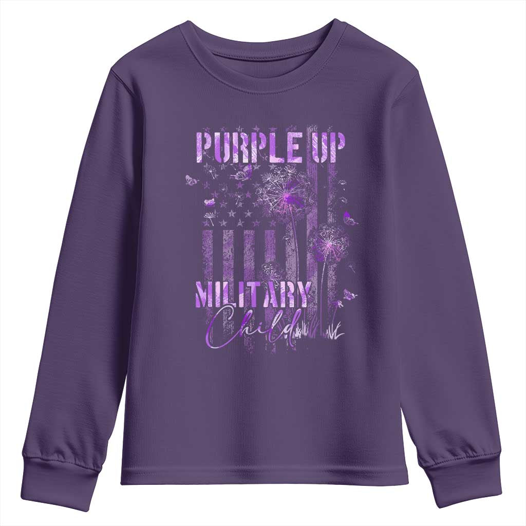 Purple Up Military Child Youth Sweatshirt Dandelion Vintage American Flag Military Child Month