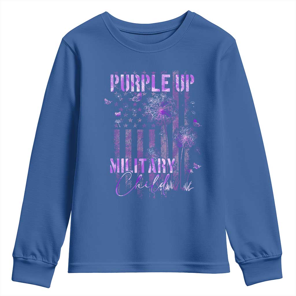 Purple Up Military Child Youth Sweatshirt Dandelion Vintage American Flag Military Child Month