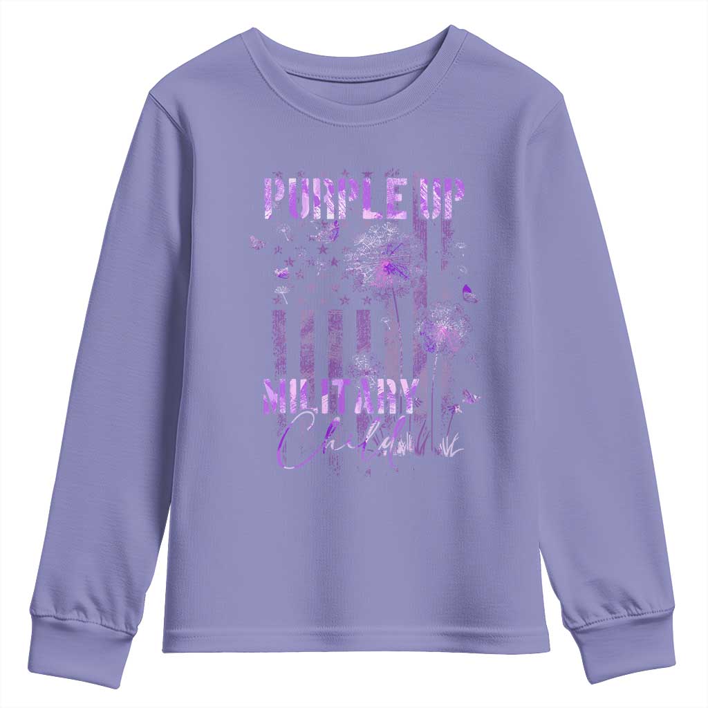 Purple Up Military Child Youth Sweatshirt Dandelion Vintage American Flag Military Child Month