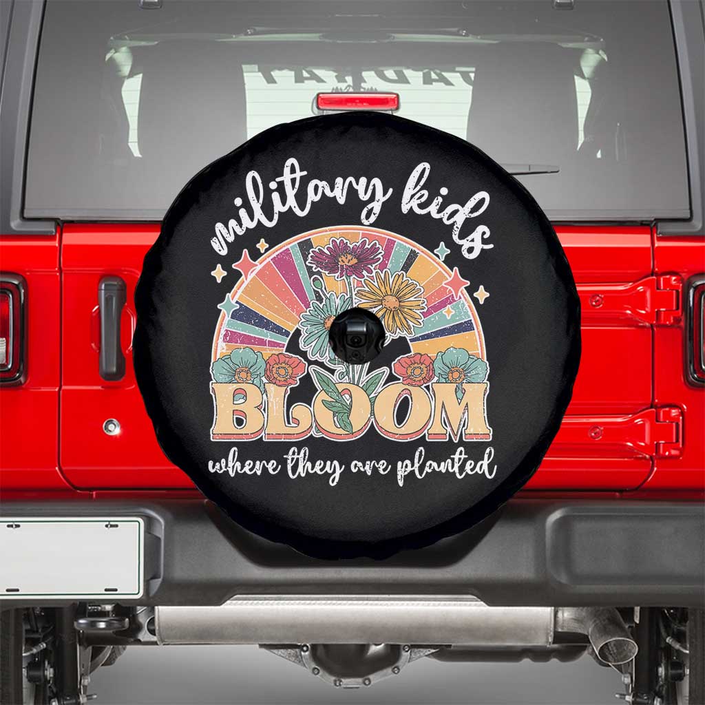 Military Kids Bloom Where They Are Planted Spare Tire Cover Military Child Month Retro Vintage Flowers