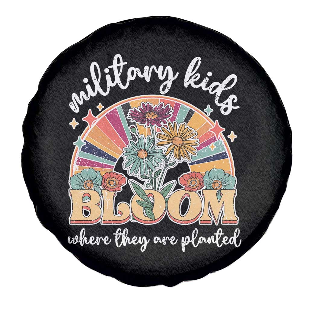 Military Kids Bloom Where They Are Planted Spare Tire Cover Military Child Month Retro Vintage Flowers