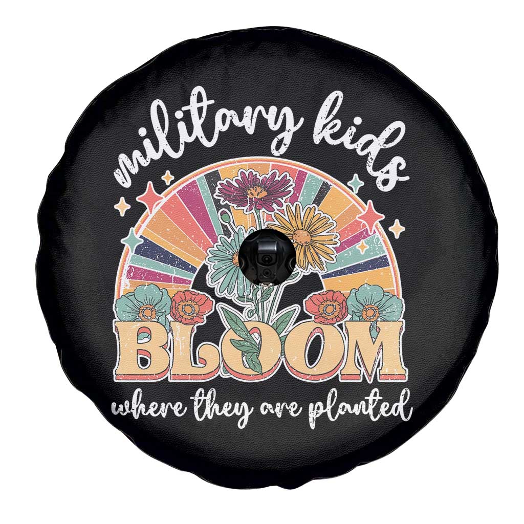 Military Kids Bloom Where They Are Planted Spare Tire Cover Military Child Month Retro Vintage Flowers