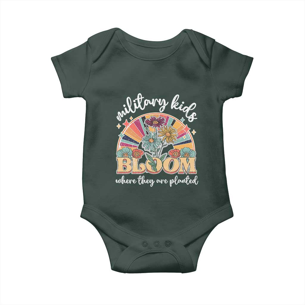 Military Kids Bloom Where They Are Planted Baby Onesie Military Child Month Retro Vintage Flowers