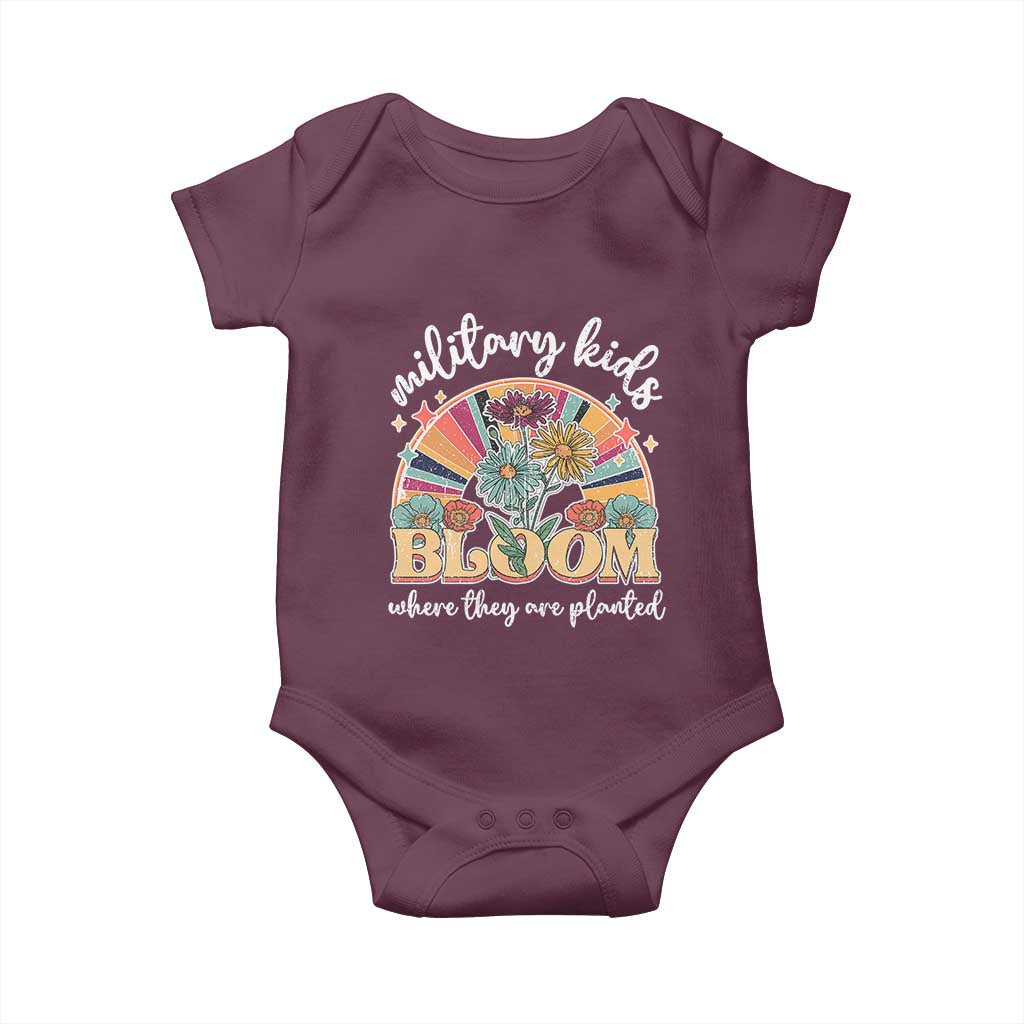 Military Kids Bloom Where They Are Planted Baby Onesie Military Child Month Retro Vintage Flowers