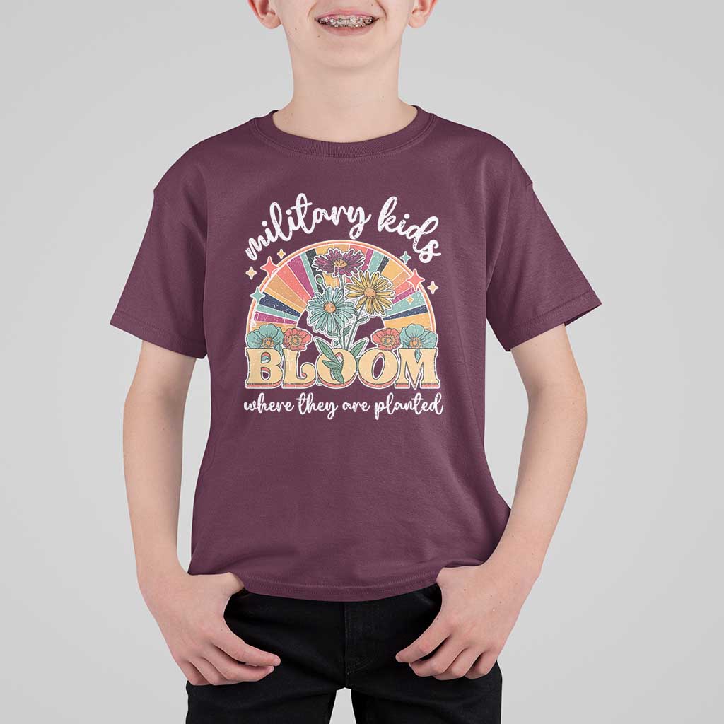 Military Kids Bloom Where They Are Planted T Shirt For Kid Military Child Month Retro Vintage Flowers